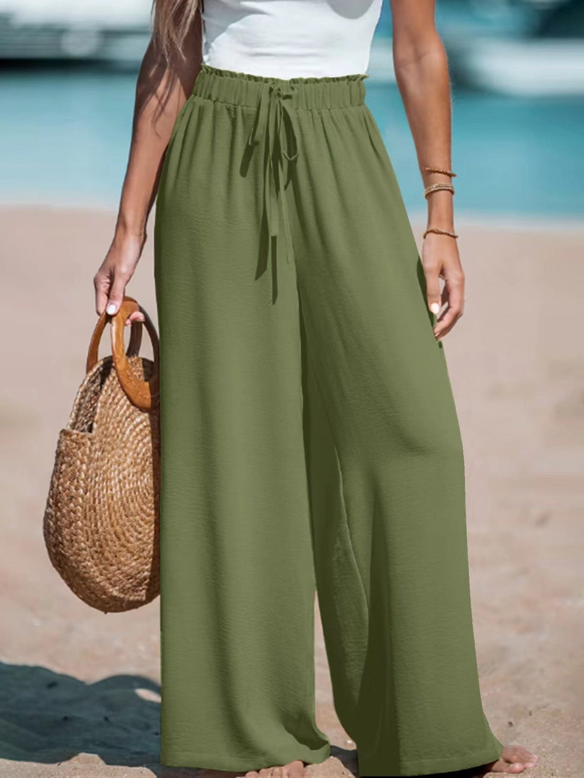 large décontracté pour femme avec faux cordon de serrage, coupe ample et tendance