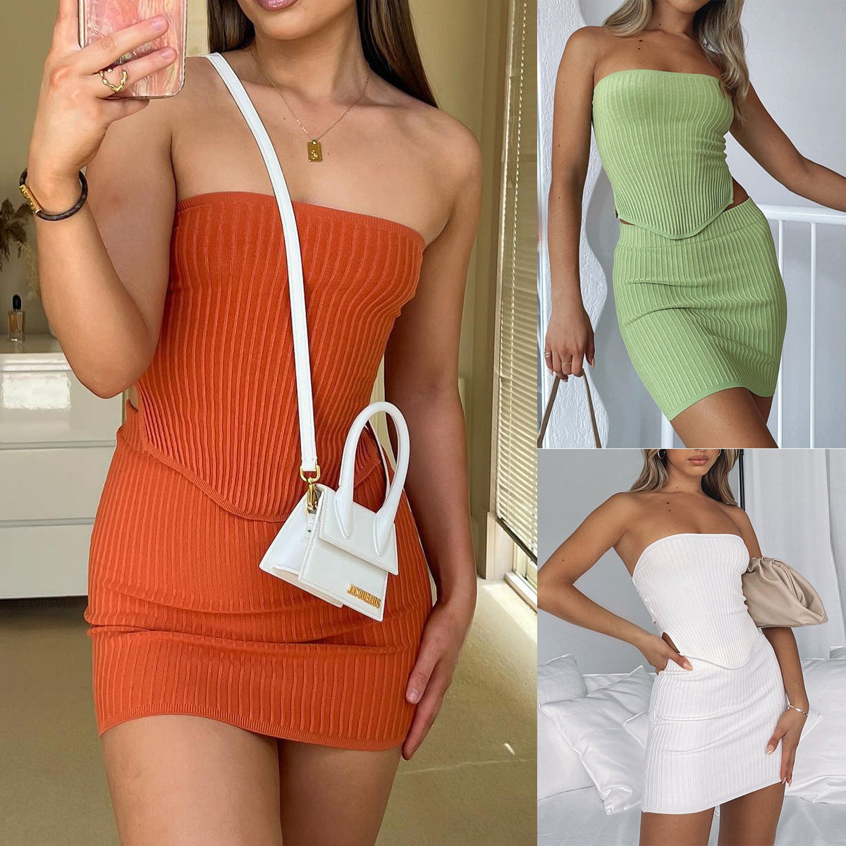 Ensemble Deux Pièces Sexy – Crop Top Bandeau & Jupe Moulante