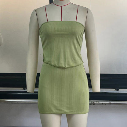 Ensemble Deux Pièces Sexy – Crop Top Bandeau & Jupe Moulante