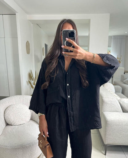 Ensemble Décontracté Élégance Naturelle – Chemise & Pantalon Large