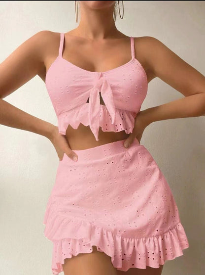 Ensemble Maillot Plage – Haut à nœud + Jupe volantée