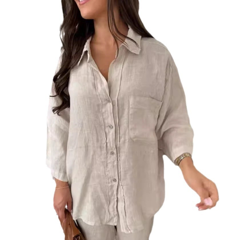 Ensemble Décontracté Élégance Naturelle – Chemise & Pantalon Large