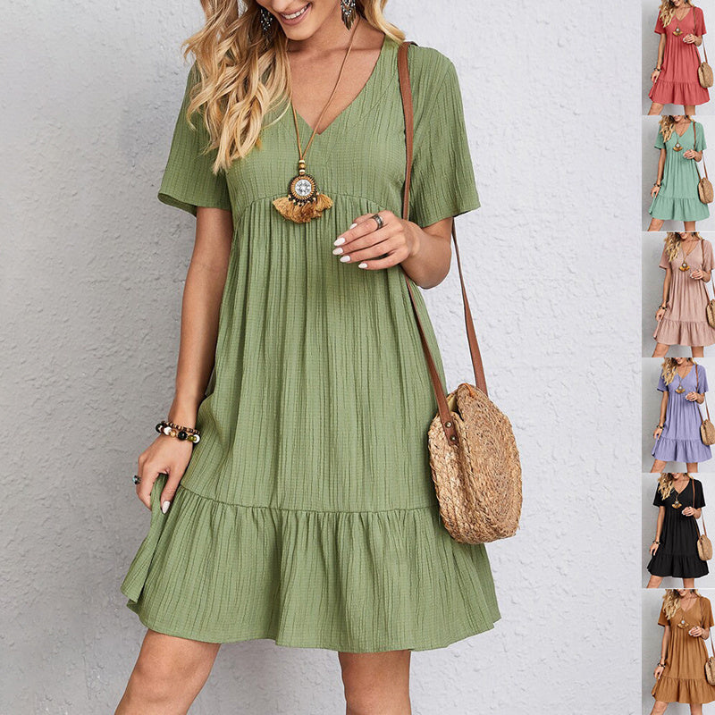 Robe d'été à col V - Légère, Élégante & Ultra-Féminine