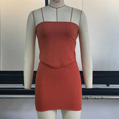 Ensemble Deux Pièces Sexy – Crop Top Bandeau & Jupe Moulante
